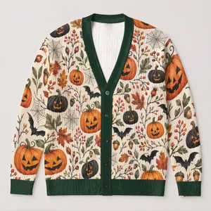 Halloween Pumpkin Bats And Autumn Leaves For Festive Fall Layering Women's Style All-over Print Knitted Cardigan