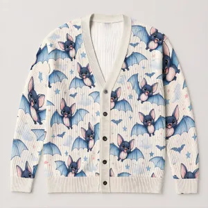 Cute Blue Bat Night Friends For Cozy Autumn Layering And Casual Halloween Wear For Women All-over Print Knitted Cardigan