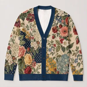Vintage Floral Patchwork Blooms for Everyday Layering, Spring Outings and Gift Giving All-over Print Knitted Cardigan