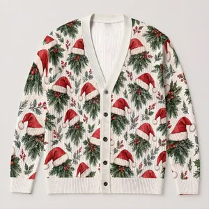 Santa Hat Greenery Holiday Cheer For Winter Layering And Festive Gatherings For Women All-over Print Knitted Cardigan