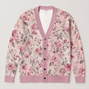 Blush Pink Floral Botanical Blooms for Everyday Elegance and Relaxed Resort Style Women All-over Print Knitted Cardigan
