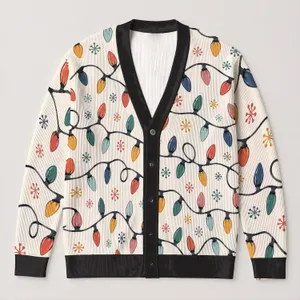 Multicolor Holiday Light Strings and Snowflake Motifs for Cozy Winter Parties and Nights All-over Print Knitted Cardigan