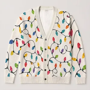 Colorful Holiday Light Loops for Cozy Winter Layering, Youthful Women's Everyday Style All-over Print Knitted Cardigan