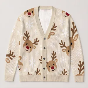 Reindeer Snowflake Holiday Motifs for Cozy Autumn Winter Layering and Festive Gatherings All-over Print Knitted Cardigan