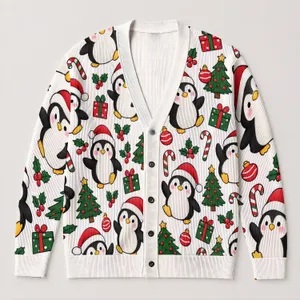 Cute Christmas Penguin Holiday Scene For Cozy Winter Gifting And Festive Gatherings All-over Print Knitted Cardigan