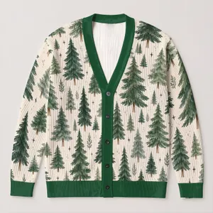 Watercolor Evergreen Trees For Cozy Autumn Outings, Cabin Days, And Woodland Nature Lovers All-over Print Knitted Cardigan