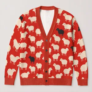 Sheep Meadow Motif for Cozy Weekend Layering and Farmhouse Casual Style for Women All-over Print Knitted Cardigan