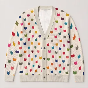 Colorful Cat Faces For Cozy Autumn Layering, Playful Feline Style For Women And Teens All-over Print Knitted Cardigan