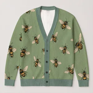 Honey Bee Motifs For Casual Garden Days And Everyday Layering For Modern Nature Lovers All-over Print Knitted Cardigan