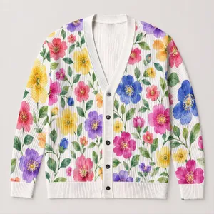 Watercolor Wildflower Garden for Bright Spring Layering and Everyday Women's Style All-over Print Knitted Cardigan