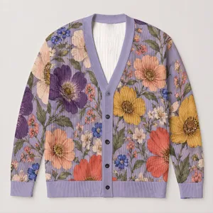 Lavender Wildflower Blooms for Everyday Layering and Casual Weekend Style for Women All-over Print Knitted Cardigan