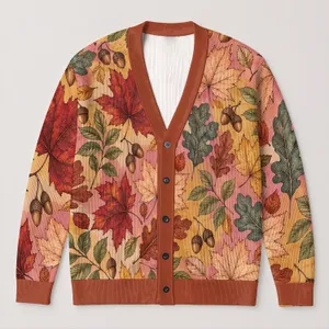 Autumn Maple Leaf Foliage For Relaxed Layering And Cozy Seasonal Weekend Outings All-over Print Knitted Cardigan