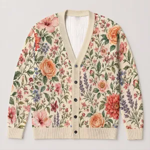 Watercolor Wildflower Florals For Casual Office And Weekend Layering Style For Women All-over Print Knitted Cardigan