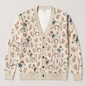 Walking Terrier Dogs for Cozy Everyday Layering, Casual Weekends, and Dog Lovers All-over Print Knitted Cardigan