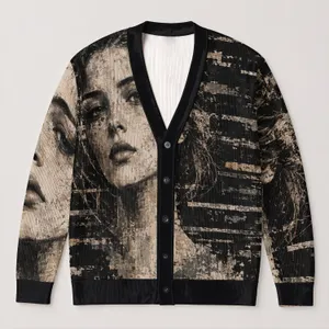 Abstract Face Motif for Everyday Streetwear Layering and Modern Men’s Style All-over Print Knitted Cardigan
