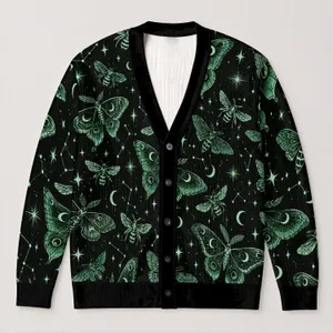 Emerald Moth Constellations for Nighttime Layering and Casual Streetwear Style for Men All-over Print Knitted Cardigan