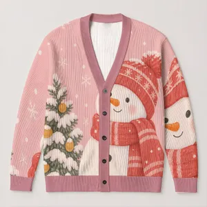Blush Snowman Winter Scene For Cozy Holiday Layering And Festive Weekend City Strolls All-over Print Knitted Cardigan