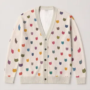 Colorful Cat Faces for Playful Everyday Layering, Cozy Weekends, and Gift Giving All-over Print Knitted Cardigan