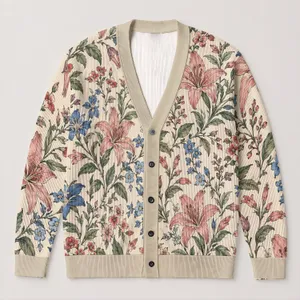 Colorful Botanical Florals for Autumn Layering and Everyday Style, Women’s Garden Charm All-over Print Knitted Cardigan