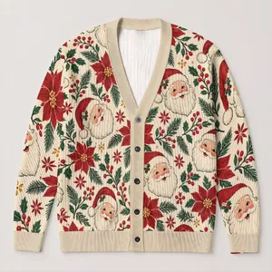 Santa Poinsettia Holiday Style for Cozy Christmas Layering, Gatherings, and Parties All-over Print Knitted Cardigan