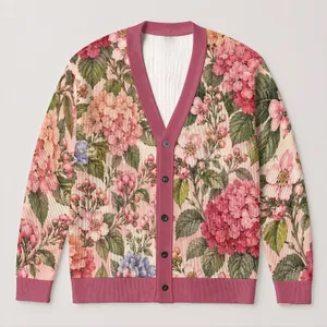 Pink And Peach Floral Blooms For Romantic Everyday Layering And Garden Gatherings All-over Print Knitted Cardigan