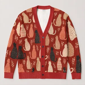 Whimsical Cat Silhouettes for Cozy Everyday Layering and Feline-Lover Gift Giving All-over Print Knitted Cardigan