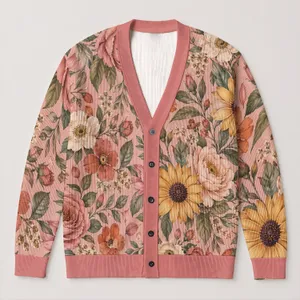 Pastel Garden Blooms For Relaxed Weekend Layering And Feminine Everyday Wardrobes All-over Print Knitted Cardigan