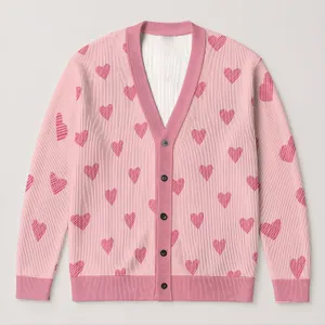 Pink Heart Scatter for Valentine's Day Layering and Everyday Romance for Women Gift Idea All-over Print Knitted Cardigan