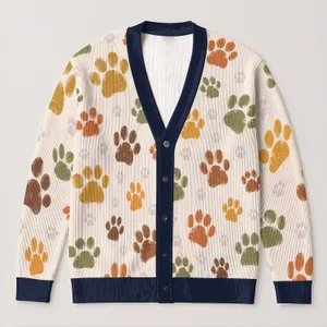 Colorful Cat Paw Motifs for Cozy Campus Layers and Pet-Friendly Weekend Outfits All-over Print Knitted Cardigan