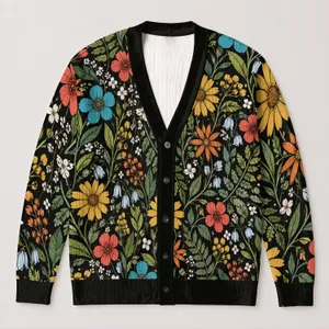 Tropical Botanical Blooms for Everyday Layering, Weekend Travel, and Women’s Casual Style All-over Print Knitted Cardigan