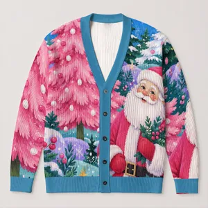 Santa Claus Christmas Trees for Festive Winter Gatherings and Women’s Holiday Style All-over Print Knitted Cardigan