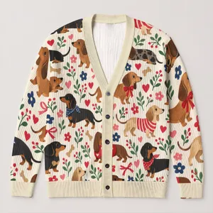 Dachshund Hearts and Florals for Cozy Everyday Layering, Thoughtful Pet Lover Gift All-over Print Knitted Cardigan