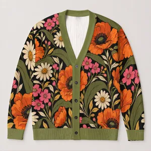 Bold Poppy Meadow Blooms for Autumn Layering, Office Days, and Everyday Women’s Style All-over Print Knitted Cardigan