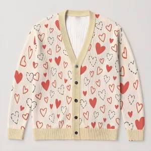 Orange Heart Valentine Outfit for Romantic Everyday Layering, Women and Couples Gift All-over Print Knitted Cardigan