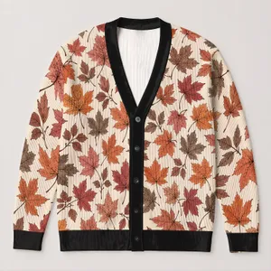 Autumn Maple Leaves In Warm Tones For Cozy Layering And Weekend Outings, Women's Style All-over Print Knitted Cardigan
