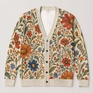 Rustic Wildflower Blooms for Cozy Autumn Layering and Everyday Feminine Weekend Style All-over Print Knitted Cardigan