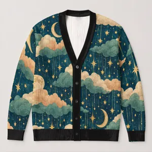 Dreamy Moon And Starry Sky Motifs For Cozy Autumn Layering And Everyday Elegance All-over Print Knitted Cardigan