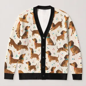 Dachshund Celebration Motif for Cozy Autumn Layering, Playful Style for Dog Lovers All-over Print Knitted Cardigan