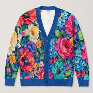 Colorful Floral Blooms for Bright Everyday Layering, Garden Events, and Weekend Style All-over Print Knitted Cardigan