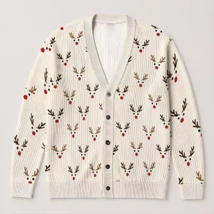 Whimsical Reindeer Antler Holiday Motif For Cozy Winter Layering And Festive Outings All-over Print Knitted Cardigan