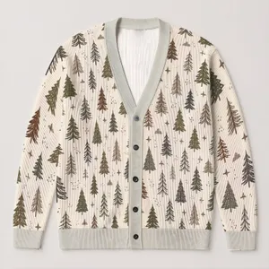 Evergreen Tree Motif for Cozy Seasonal Layering and Nature-Inspired Everyday Style All-over Print Knitted Cardigan
