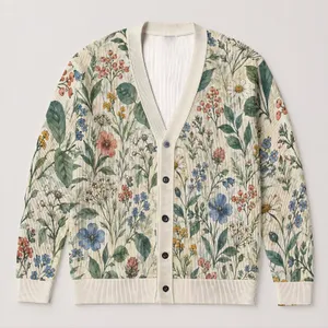 Botanical Wildflower Blooms For Relaxed Weekend Layering And Everyday Cottage Style All-over Print Knitted Cardigan
