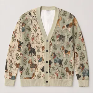 Whimsical Vintage Dog Motifs For Cozy Everyday Layering And Casual Weekend Outings All-over Print Knitted Cardigan