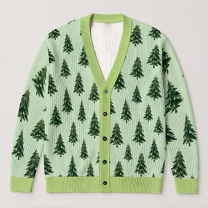 Evergreen Christmas Trees for Cozy Holiday Gatherings and Women's Winter Wardrobes All-over Print Knitted Cardigan