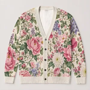 Pastel Wildflower Clusters for Relaxed Everyday Layering and Spring Weekend Style All-over Print Knitted Cardigan