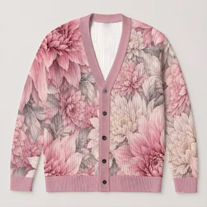Pink Dahlia Blossoms for Romantic Everyday Layering and Garden Gatherings Women Love All-over Print Knitted Cardigan