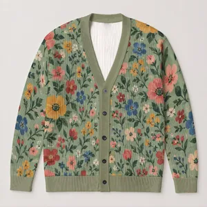 Colorful Botanical Circles for Relaxed Layering and Everyday Outdoor Style for Women All-over Print Knitted Cardigan
