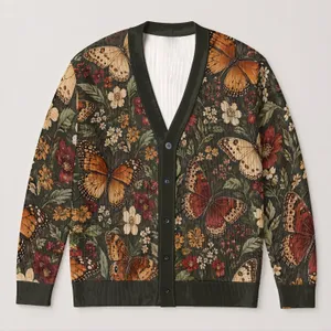 Butterfly Wildflower Motif for Autumn Layering, Garden Gatherings, and Cottage Style All-over Print Knitted Cardigan