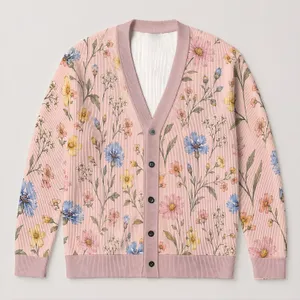 Pastel Wildflower Meadow For Spring Layering And Everyday Feminine Weekend Style All-over Print Knitted Cardigan