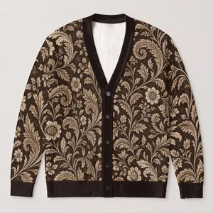 Dark Botanical Scrolls With Vintage Floral Charm For Relaxed Everyday Layering Women All-over Print Knitted Cardigan